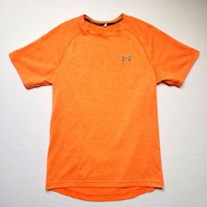 Under Armour HeatGear Mens Short Sleeve Shirt Sz Medium Orange Pullover Athletic